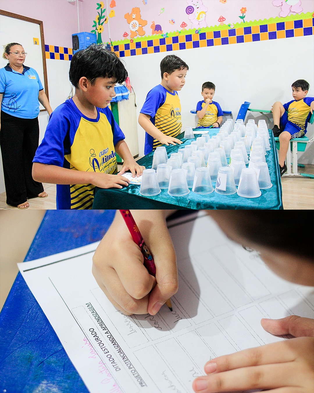 Alunos jogando com blocos lógicos